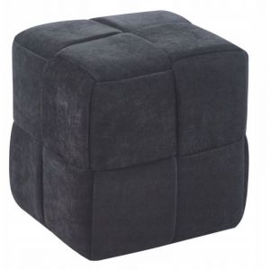 Pouf carr&eacute; noir tress&eacute; 38x38cm pour l'entr&eacute;e