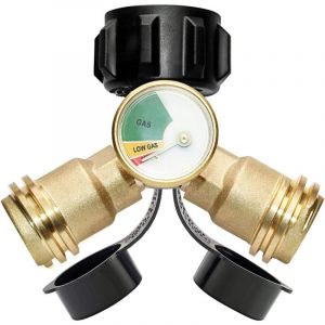 Separateur de propane, adaptateur de s&eacute;parateur de r&eacute;servoir de propane Y avec gauge, connecteur de tee d'adaptateur de gaz LP 2 voies pour cylindre