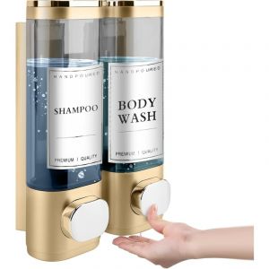 Distributeur de Savon Mural, Distributeur Gel Douche, Distributeur Double de Shampoing et Apr&egrave;s-shampoing sans Per&ccedil;age ABS pour Salle de Bain Cuisine