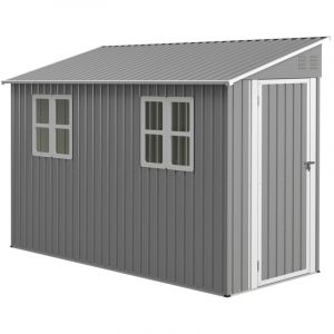 Abri de jardin adoss&eacute; m&eacute;tal 1,2x3 m avec kit sol, porte lat&eacute;rale au choix, 2 fen&ecirc;tres, rangement ext&eacute;rieur r&eacute;sistant et s&eacute;curis&eacute;