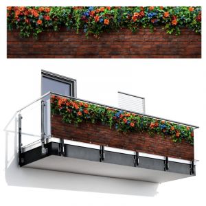 BRISE-VUE POUR BALCON Fleurs - Mur - Vert - Orange 300x75