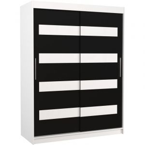 Les Tendances - Armoire de chambre à coucher blanche 2 portes coulissantes noir mat et blanc laqué Zanko 150cm