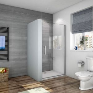 Porte de douche pivotante 90cm verre anti-calcaire, porte de douche hauteur 180cm avec douche italienne receveur blanc 90x70cm Océan