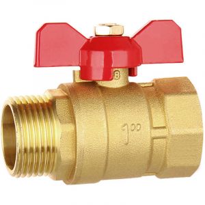 Robinet &agrave; boisseau sph&eacute;rique 1 pouce en laiton avec poign&eacute;e aile rouge - filetage externe/filetage interne passage complet DN25 PN16