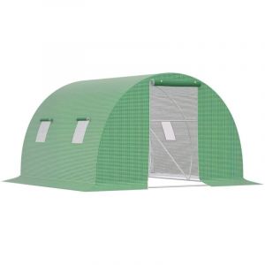 Serre tunnel de jardin 9 m&sup2; - 3 x 3 x 2 m - 4 fen&ecirc;tres, porte zipp&eacute;e enroulable - acier galvanis&eacute; PE haute densit&eacute; vert