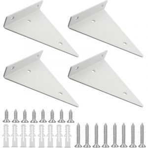 Supports d'&eacute;tag&egrave;re, paquet de 4, supports muraux flottants triangulaires blancs dissimul&eacute;s en fer forg&eacute; robuste, adapt&eacute;s aux &eacute;tag&egrave;res de cuisine, de