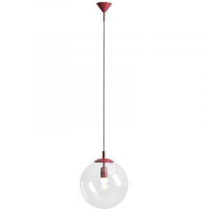 Licht-erlebnisse - Lampe suspendue m&eacute;tal verre E27 l: 30 cm h: max. 200 cm Abat-jour boule ronde rouge suspension moderne