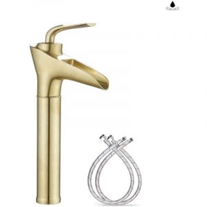 Robinet Salle de Bain Or Bross&eacute; Cascade Haut Robinets de Lavabo en Laiton Massif,Antique R&eacute;tro Mitigeur &eacute;vier Lavabo,Chaude et Froide R&eacute;glable,Valve