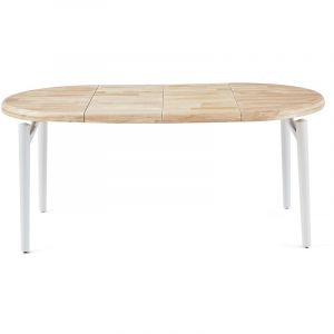 Table à manger, table de repas ronde extensible en bois coloris chêne nordique, pieds en métal blanc - diamètre 100-180 x hauteur 76 cm