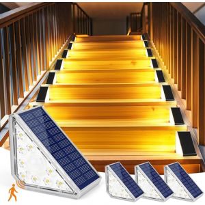 Lumi&egrave;re D'escalier Solaire, 300LM led Eclairage Solaire Escalier Exterieur avec Detecteur, IP67 Imperm&eacute;able Lampes Solaires Exterieur pour Escaliers