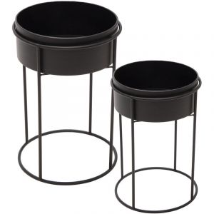 Set de 2 supports de pots de fleurs en m&eacute;tal noir pour l'int&eacute;rieur - 28 et 22 cm - colonne de plantes avec cache-pot - tabouret &agrave; fleurs Escalier de