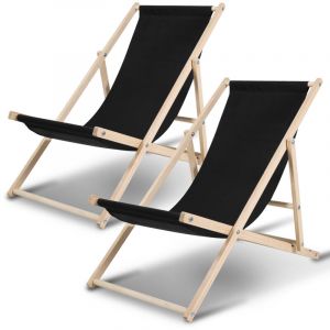 Randaco 2X Chilienne de jardin Chaise longue pliante Confortable Balcon Bois Chaise longue 120 kg Noir