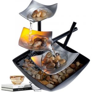 Fontaine de Bureau d'intérieur,Cascade Ornements d'eau Courante,Décor de Table Zen Moderne en Métal,avec Lumières LED,pour la Décoration de la