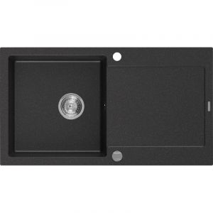 Mexen - Leo évier en granit à 1 cuve avec égouttoir 900 x 500 mm, Noir/Argent métallique - 6501901010-73