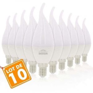 Lot de 10 Ampoules LED E14 Flamme 5W Eq 40W Temp&eacute;rature de Couleur: Blanc Chaud 3000K