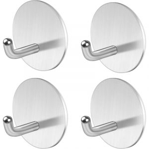 4 Pi&egrave;ces Crochet Adhesif Mural Acier Inox,Accroche Serviette Salle de Bain Pat&egrave;res Crochet Mural Sans Percer Crochet Cuisine Crochet Porte Accroche