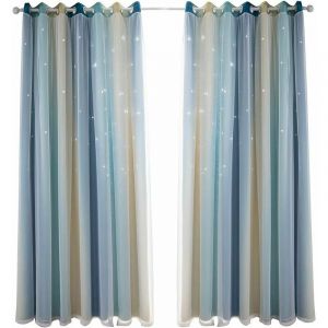 Ensoleille - Rideau occultant pour chambre à coucher, rideau anti-bruit, isolation thermique, rideaux opaques avec motif(100x 270cm), bleu jaune)