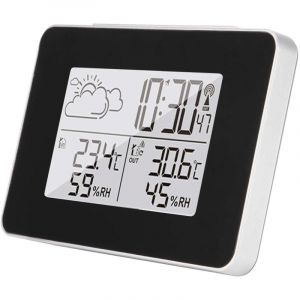 Réveil numérique avec fonction snooze Station météo numérique Horloge Thermomètre Hygromètre sans fil intérieur et extérieur Grand écran lcd