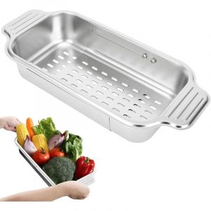 Passoire Evier, Tamis de Cuisine Inox Passoire Rétractable Egouttoir Evier Cuisine, Pour Laver Légumes et Fruits, Egoutter Pâtes Cuites et Plats Secs