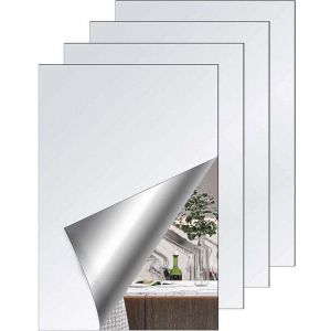 Miroir Adhesif Mural,4Pcs Miroir Mural Autocollant, sans Cadre,20 x 30cm Feuille Miroir Acrylique,Miroir Adhesif Porte pour &agrave; Collersalle de