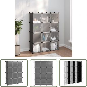 The Living Store - Cubes de rangement 12 pcs avec portes noir pp - Cube De Rangement - &Eacute;tag&egrave;re Murale - Meuble Rangement - Rangements Int&eacute;rieur