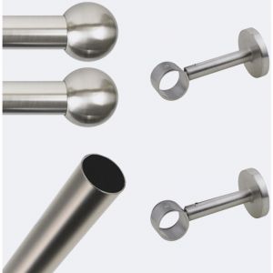 Boulet - Kit de tringle &agrave; rideaux Nickel Mat 200cm Diam.28mm Embout Boule - Fixation Mur