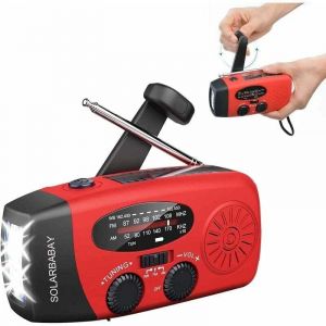 Radio solaire à manivelle dynamo, radio d'urgence portable dynamo solaire AM/FM météo avec lampe de poche LED, radio WB rechargeable alimentée par