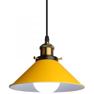 Suspension Luminaire Industrielle &Oslash;22 cm , Lustre Plafonnier Vintage Abat-jour E27 Ampoules en M&eacute;tal pour Salle &agrave; Manger Salon Cuisine Chambre - Jaune