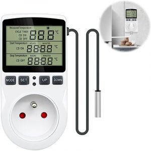 Prise Thermostat, Regulateur Temp&eacute;rature Num&eacute;rique, 230 V Prise Programmable Digitale avec Ecran LCD et Sonde, Thermostat Terrarium, Prise