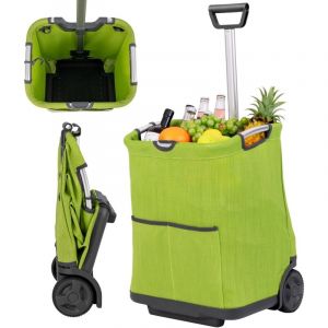 COSTWAY Chariot de Courses Pliable 50 L, Cadie &agrave; roulettes de Courses, 3 Poches, Poign&eacute;e R&eacute;tractable, Chariot Courses &agrave; roulettes, Cadre en Aluminium