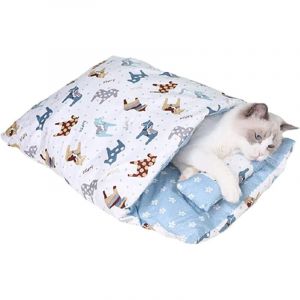 Sac de Couchage pour Chat Doux et Confortable Nid de Chat Petit Moyen avec D&ocirc;me pour Hiver Niche pour Animal Compagnie Lit de Chat Semi-Ferm&eacute;e S