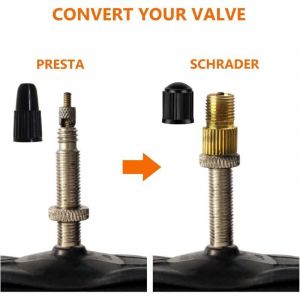 Adaptateur pour valve Presta en laiton (lot de 5 + 10 bouchons) - Convertissez Presta en Schrader pour les v&eacute;los, e-bikes, et e-scooters