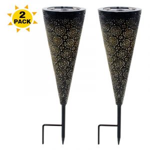 Lampe solaire à gazon, lampadaire, lampe de projection décorative de cour en métal creux en fer forgé - lot de 2