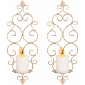 Lot de 2 Photophore Chandelier Porte Bougie Mural Murale Muraux en M&eacute;tal, Bougeoir pour Mur Chambre Salle de Bains Salon Decoration, Or Rose-Fei Yu