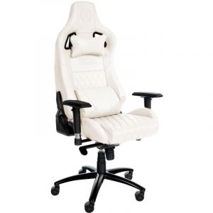 D&eacute;coshop26 - Fauteuil de bureau sur roulettes m&eacute;canisme de bascule en v&eacute;ritable cuir blanc cadre m&eacute;tallique 100002512
