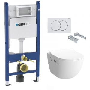 Geberit - Pack wc Bati-support Duofix + wc sans bride Vitra Sento SmoothFlush + Abattant softclose + Plaque blanche (SentorimlessG