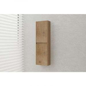 Bernstein - Colonne de rangement salle de bain mural design pré-assemblé en mdf laqué avec 2 portes - 100x30x15cm - tlb - Couleur au choixChêne