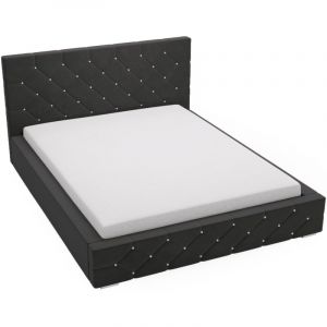 Lit design 180x200 Solar - Lit double sommier à lattes - cristaux, tissu velours, coffre de lit - Lit adulte - Noir (Magic Velvet 2219)