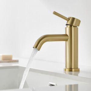 Ulisem Mitigeur d'&eacute;vier, robinet d'&eacute;vier r&eacute;glable eau chaude et froide, dor&eacute;, avec tuyau d'eau de 80 cm