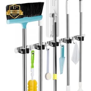 Vtizikl Accroche Balai Mural, 5 Supports + 4 Crochets Porte Balais Mural, Support Balais Mural, Porte Balais Mural Sans Percage, Rangement Balai,