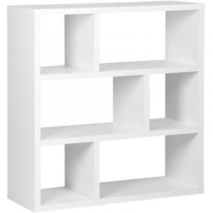 Etag&egrave;re biblioth&egrave;que asym&eacute;trique 3 niveaux 6 compartiments. casiers. effet bois blanc. L 111.2 x P 39 x H 115.2cm