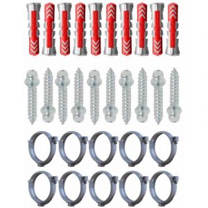 Ensemble de 10 colliers tube de descente &Oslash;80 Zinc + 10 Vis 7x40mm + 10 Chevilles Duopower 8x40mm - Arcanaute