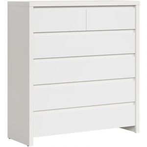 Commode chiffonier &agrave; 6 tiroirs, coloris Blanc/Blanc Mat - Longueur 104,5 x Profondeur 40,5 x Hauteur 112 cm