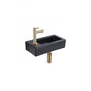 Lave-mains Kit lave-mains - 37.5x18.5x9cm - céramique - trou de robinet gauche - robinet lave-mains en laiton brossé - bonde de vidage - - Qeramiq
