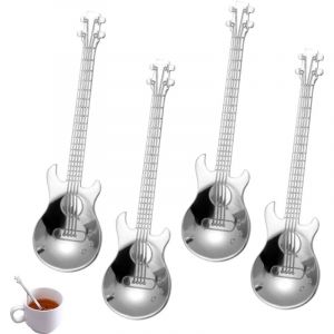 Lot de 4 Guitare Cuillères à Café,Cuillères à Desserts En Acier Inoxydable 304,Mini Cuillère D'agitation pour Thé,Lait,Dessert,Boisson,Crème