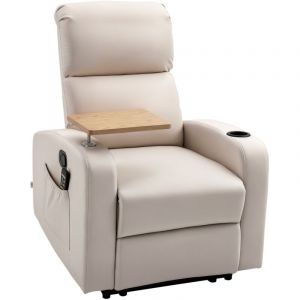 Fauteuil Relax &Eacute;lectrique Fauteuil Massant Inclinable avec Tablette, Poches lat&eacute;rales et T&eacute;l&eacute;commande pour Salon et Chambre- en Microfibre Beige