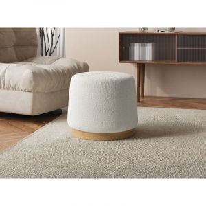 Deco In Paris - Pouf en tissu effet peau de mouton &eacute;cru et bois melia