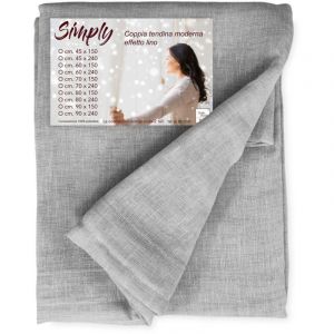 Paire de rideaux en verre modernes SIMPLY Grey - tissu polyester boucl&eacute; semi-transparent, bord tunnel LA PAIRE (2 RIDEAUX) CM. 80X150