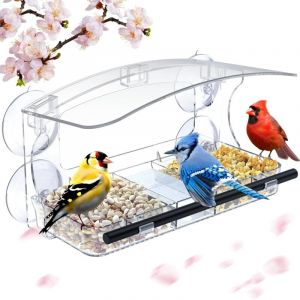Grande Mangeoire &agrave; Oiseaux pour Fen&ecirc;tre Transparente 26 x 14 x 5,5 cm - Window Bird Feeder - pour Oiseaux Sauvages et Ext&eacute;rieur, Cadeaux Uniques