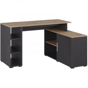 Bureau d'angle Rudy, Anthracite/Artisan, 135x110cm avec des étagères, Vicco
